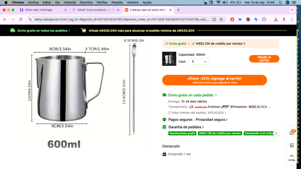 Pitcher Arte Latte 600ML y aguja dibujos (copia)